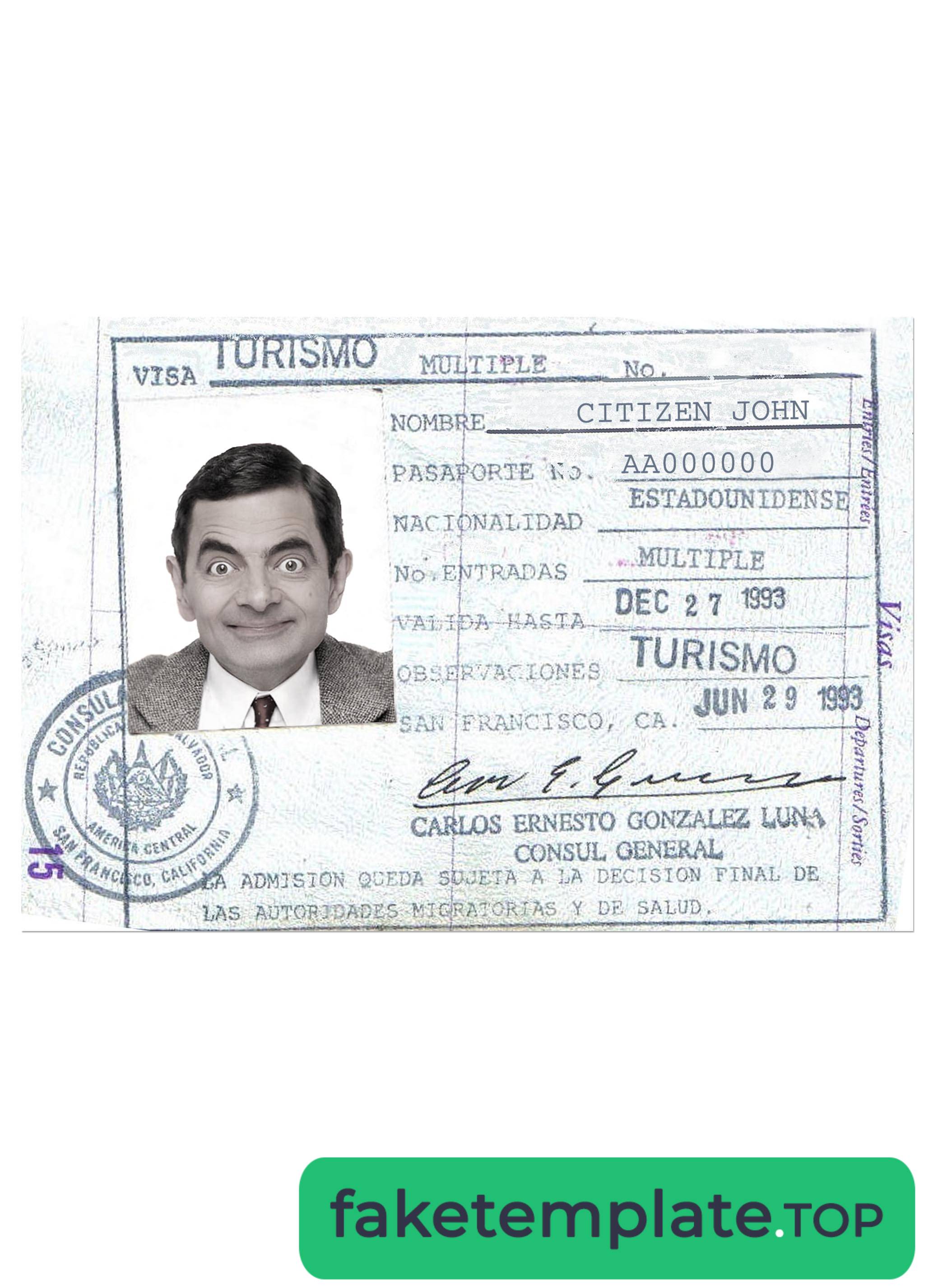 Feature of fake EL SALVADOR travel visa example